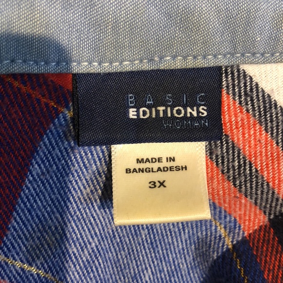 Basic Editions Flannel Shirt Blue Red Gold 3X PF - Picture 6 of 6